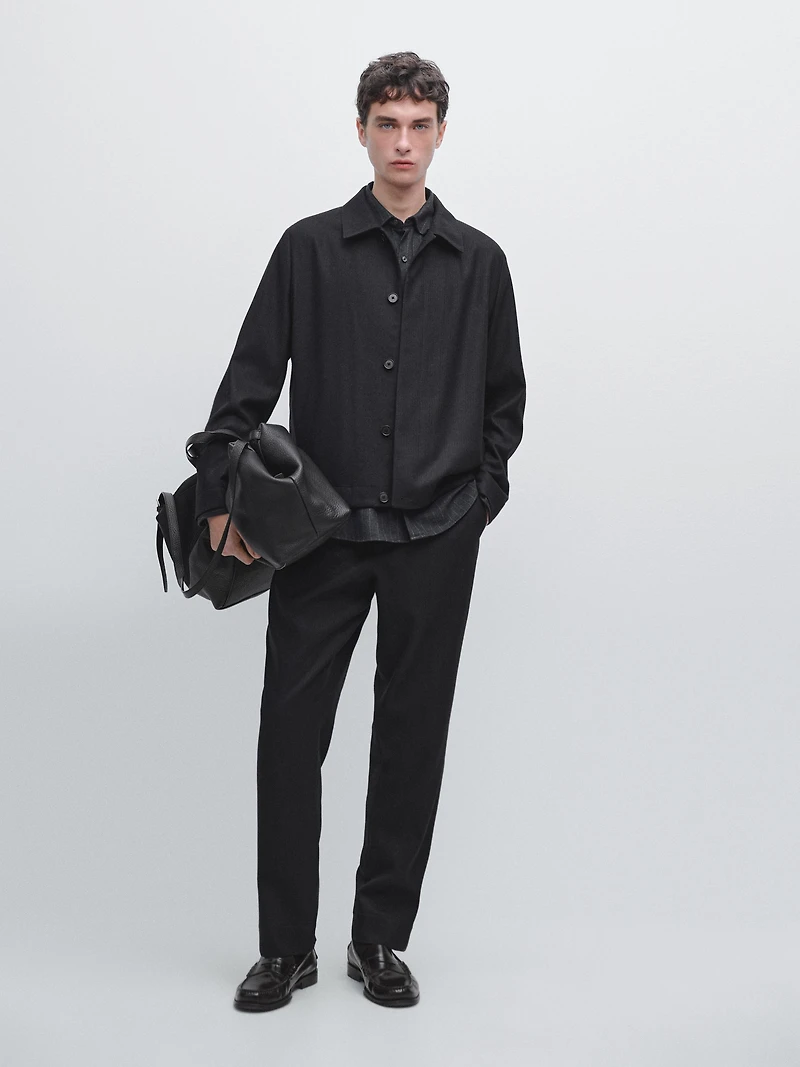 100% wool corduroy-effect flannel trousers