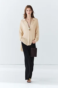 Cotton and silk blend polo sweater