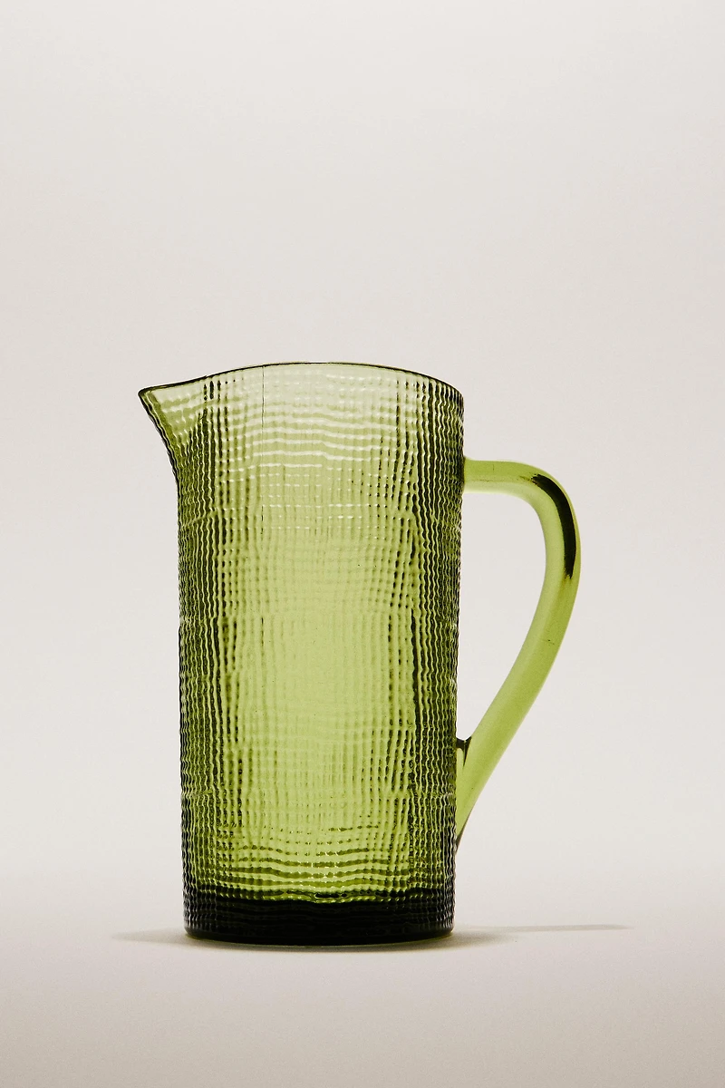 RAISED DESIGN GLASS PITCHER