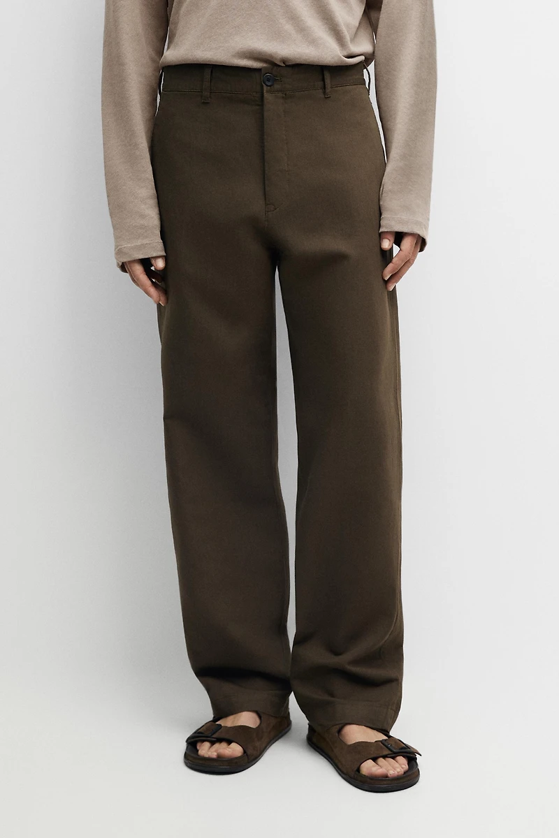 Linen and cotton straight-leg pants