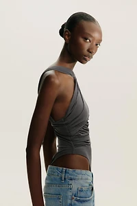 DRAPED ASYMMETRIC TULLE BODYSUIT