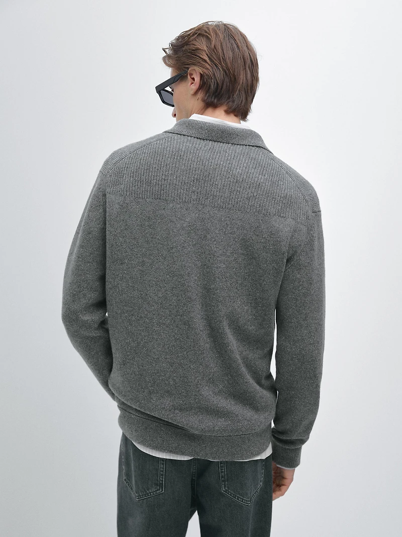 100% wool knit cardigan with polo collar