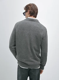 100% wool knit cardigan with polo collar