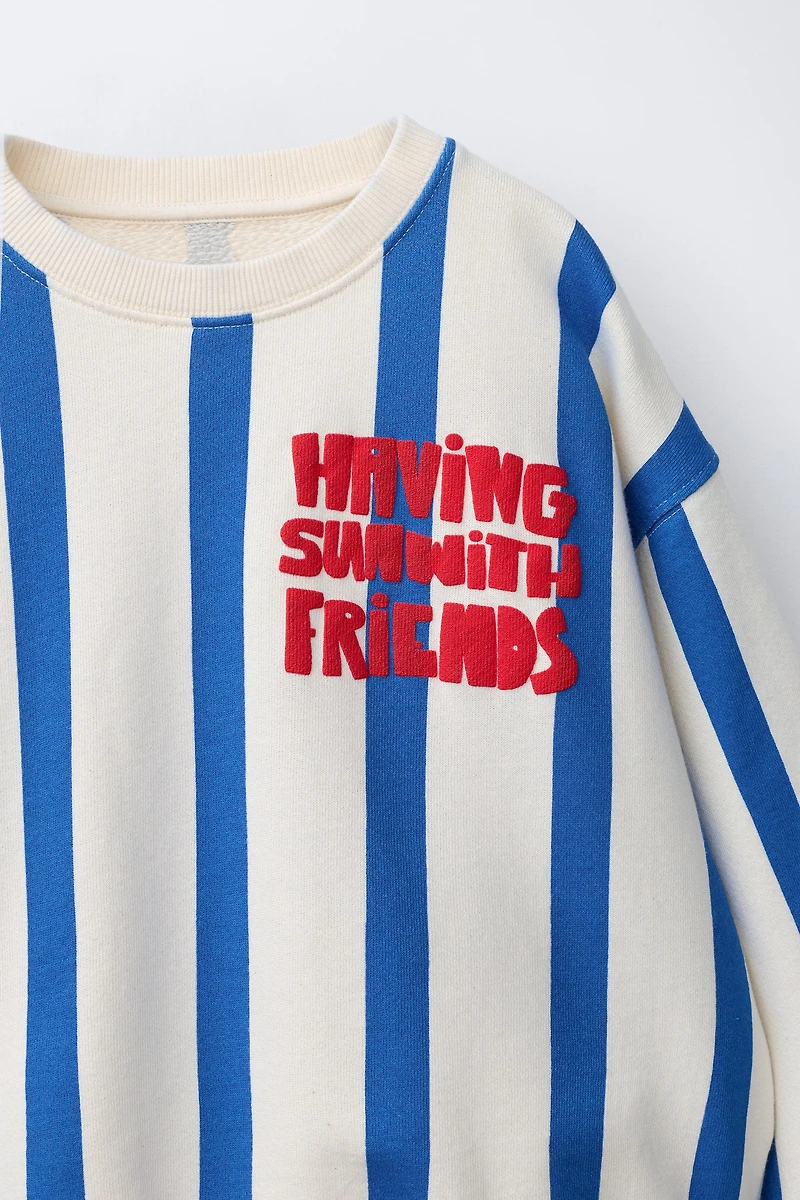 STRIPED SWEATSHIRT WITH RAISED TEXT