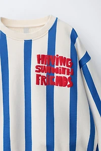 STRIPED SWEATSHIRT WITH RAISED TEXT