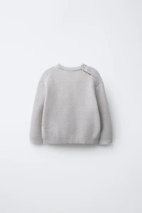 WAFFLE KNIT TEDDY BEAR PATCH SWEATER