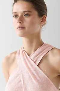 Linen blend top with surplice neckline