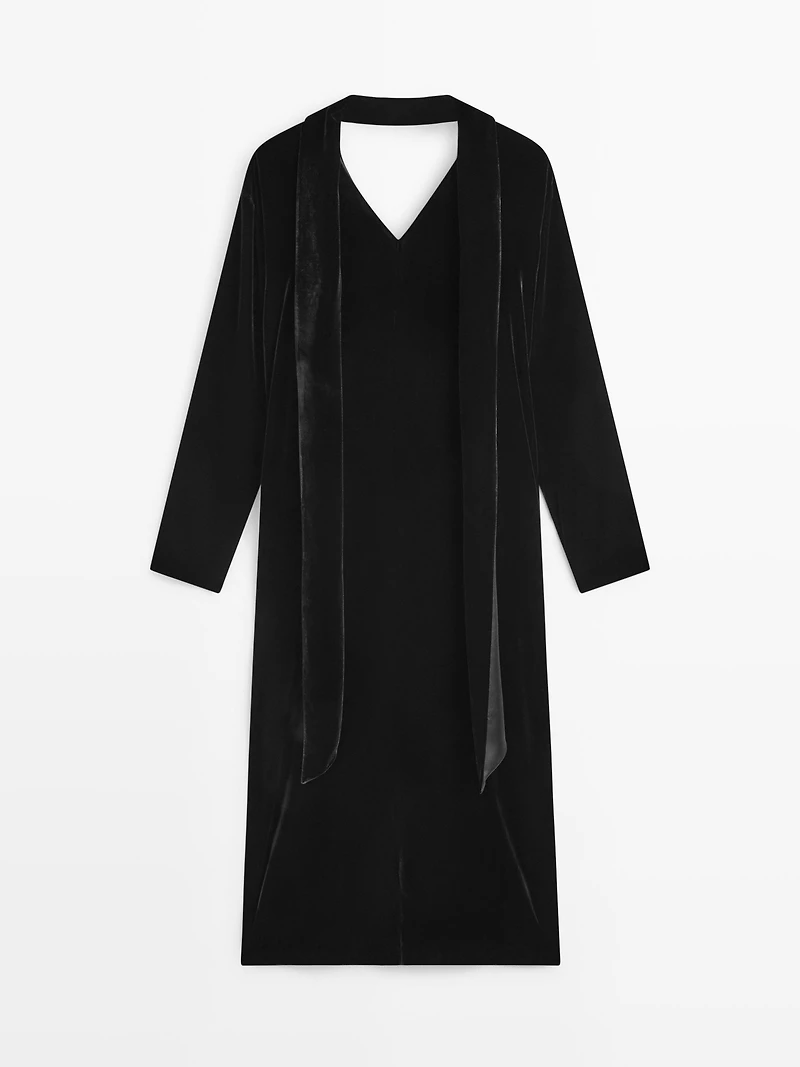 Long velvet dress with tied neck - STUDIO