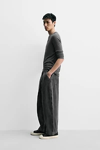 PLEATED WIDE FIT DENIM CHINO PANTS