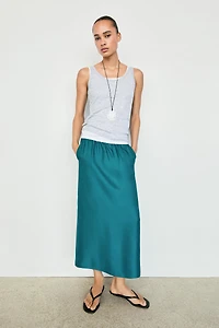Satin midi skirt with pockets
