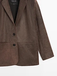 Suede leather blazer with lapel collar
