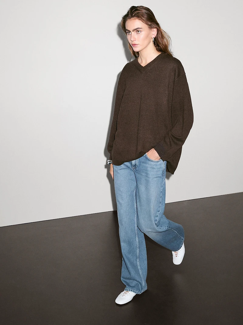 Pull oversize col en V cachemire