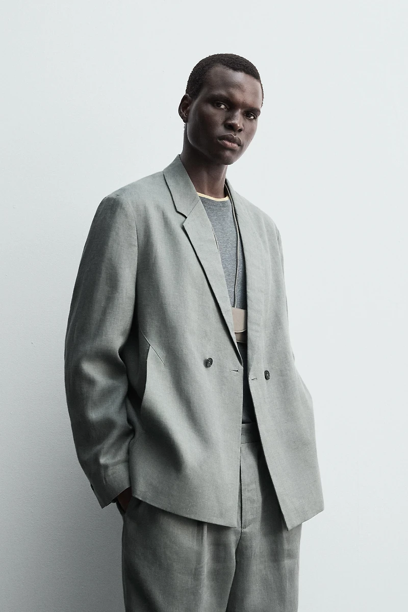 100% LINEN DOUBLE BREASTED SUIT BLAZER