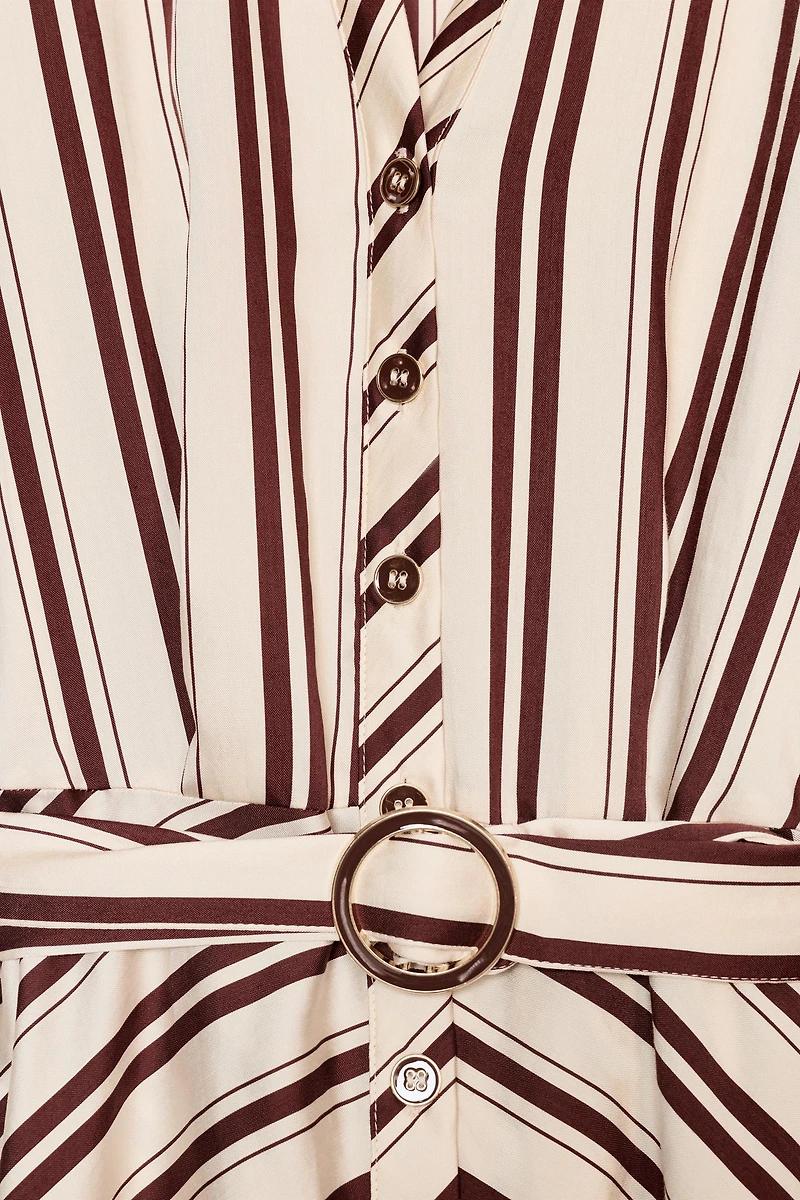 STRIPED BELTED MIDI DRESS