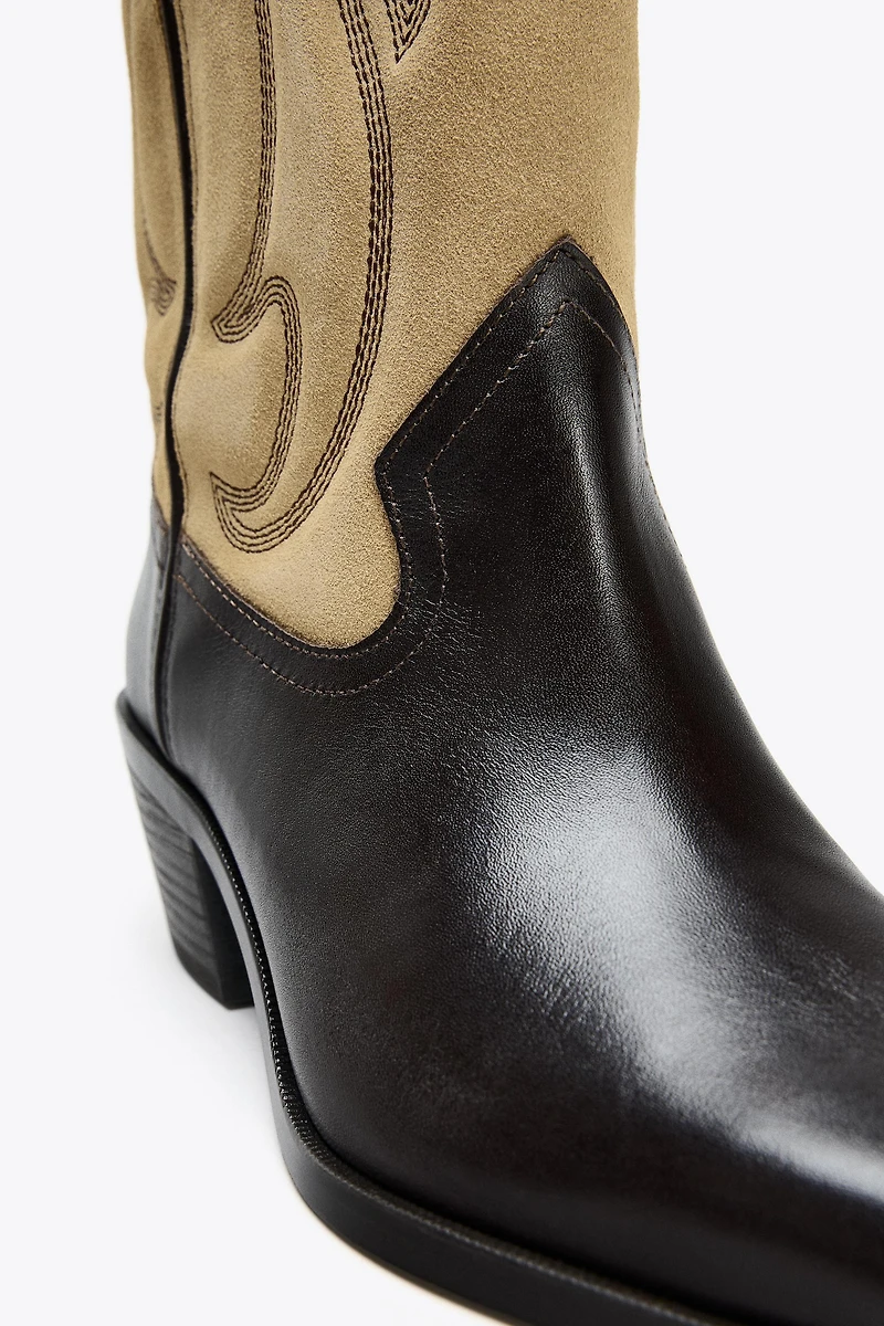 EMBROIDERED COMBINED LEATHER BOOTS