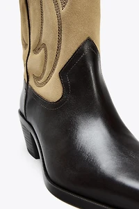 EMBROIDERED COMBINED LEATHER BOOTS