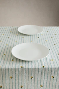 STRIPED TABLECLOTH WITH FLORAL EMBROIDERY