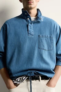WASHED LIGHTWEIGHT DENIM POLO SHIRT
