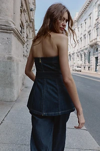 Z1975 DENIM STRAPLESS BELTED TOP