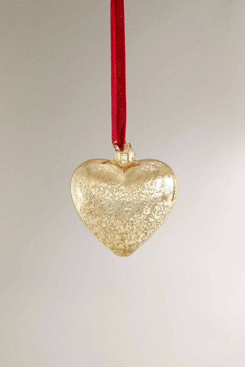 CRACKLED HEART CHRISTMAS TREE ORNAMENT