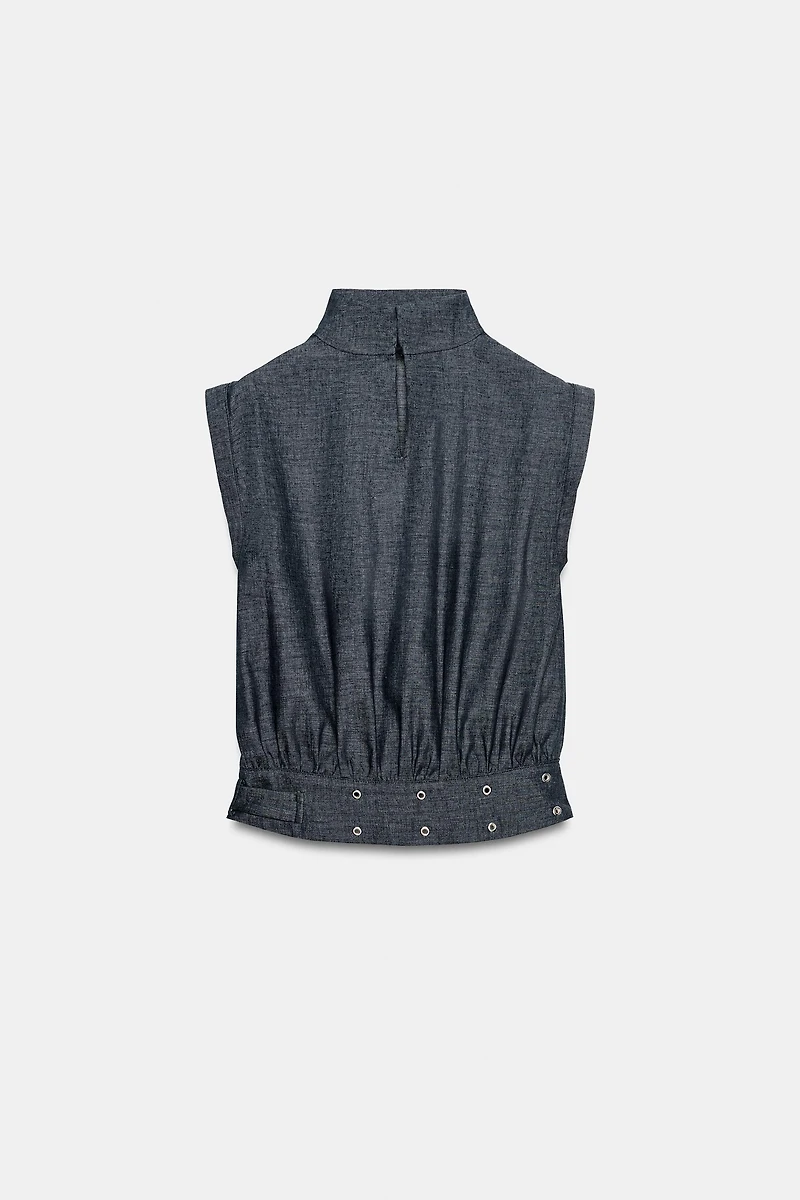 LINEN BUCKLE STUD TOP
