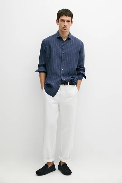 Chemise regular fit à rayures délavées 100 % lin