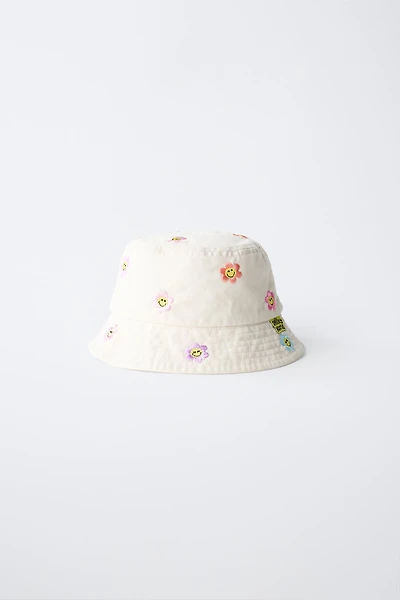 CHAPEAU SEAU FLEURS BRODÉES SMILEYWORLD ®