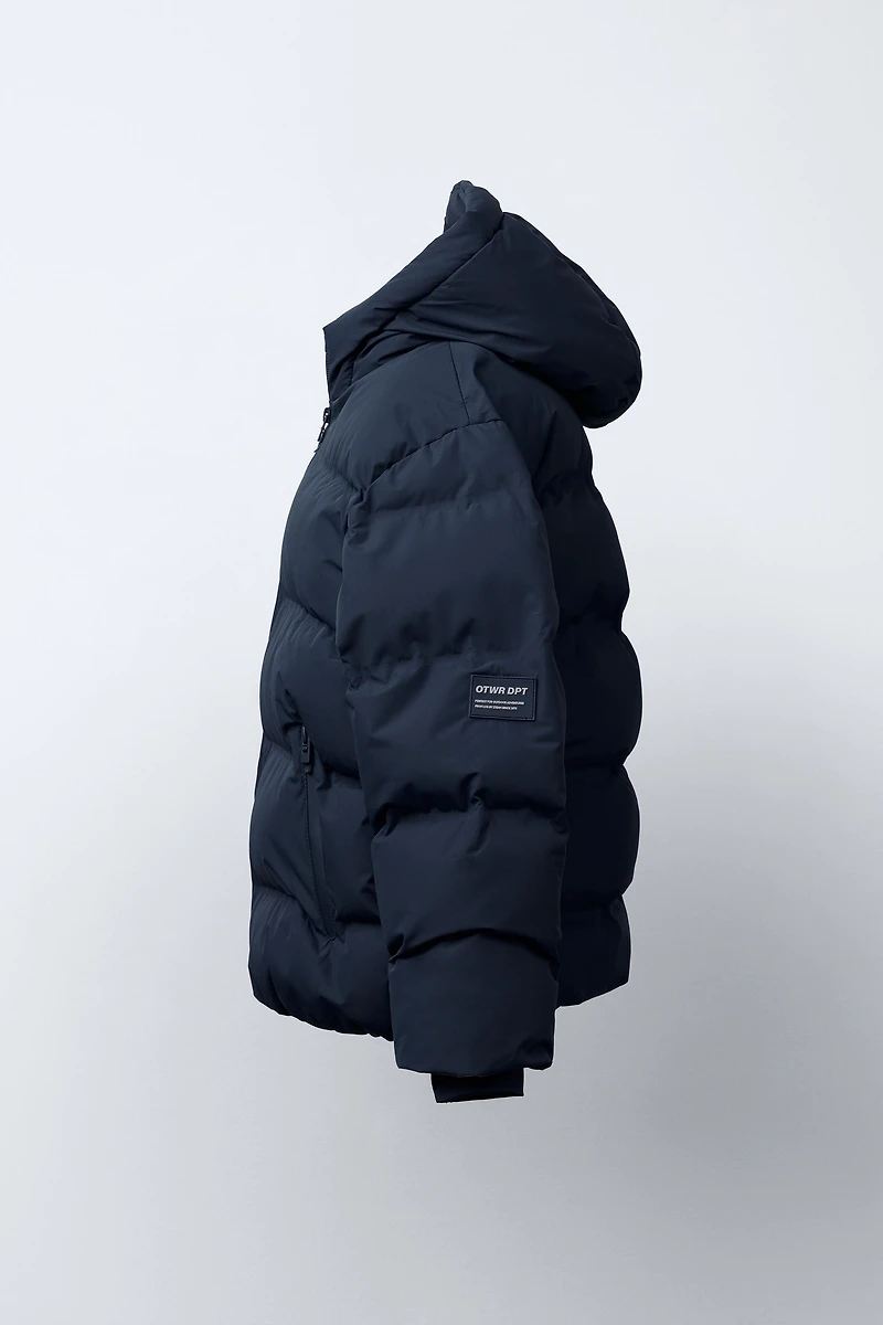 WATER REPELLENT PUFFER COAT WITH LABEL