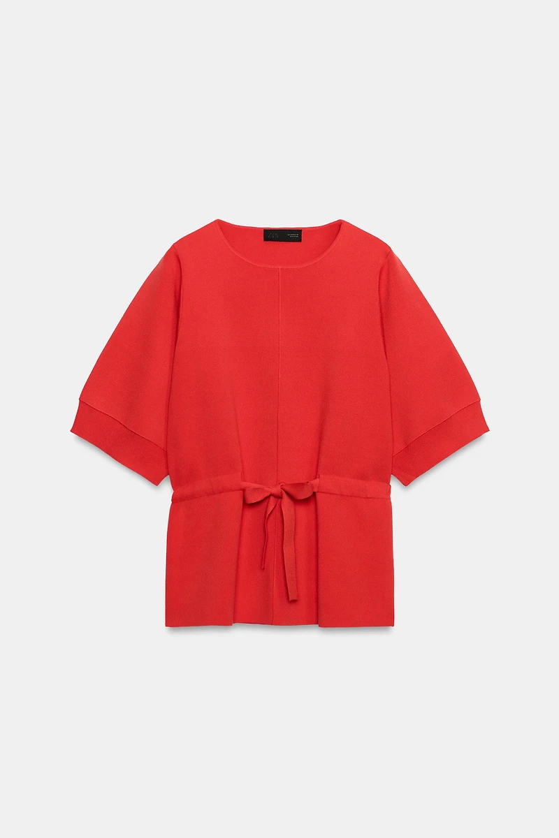 SHORT SLEEVE TIE KNIT JUMPER