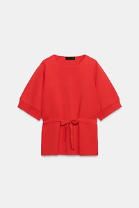 SHORT SLEEVE TIE KNIT JUMPER