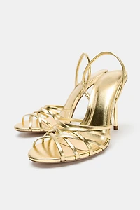METALLIC EFFECT HEELED SANDALS