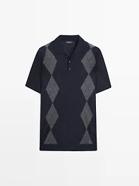 Pull polo losanges en laine mérinos mélangée
