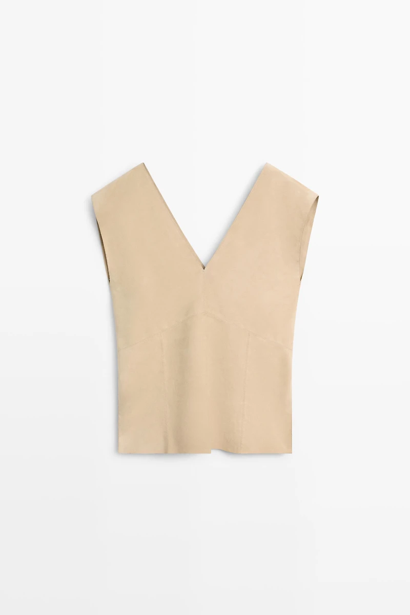 Suede leather sleeveless top