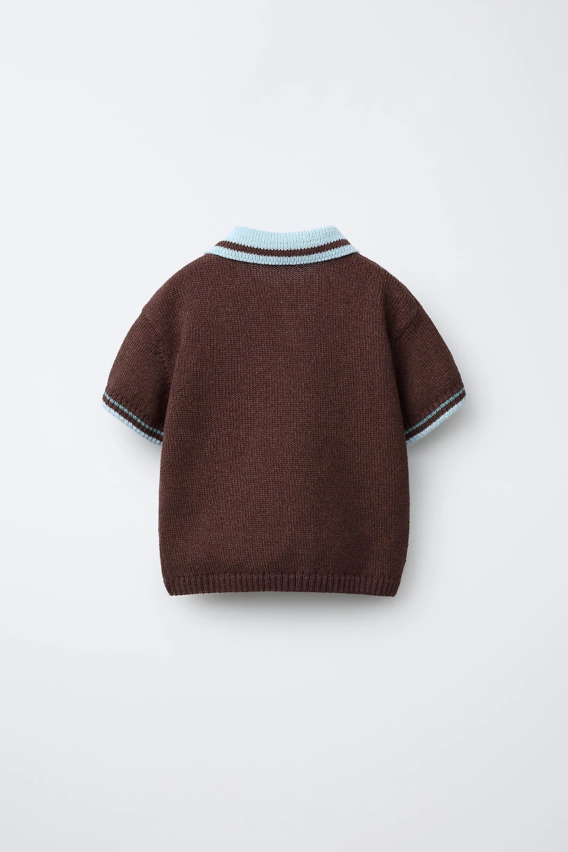 CONTRAST COLLAR KNIT POLO SHIRT