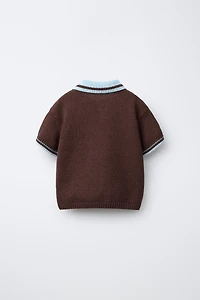 CONTRAST COLLAR KNIT POLO SHIRT