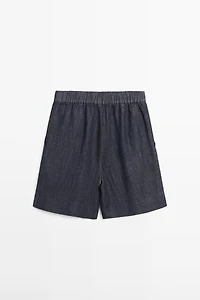 Cotton denim Bermuda shorts with topstitching