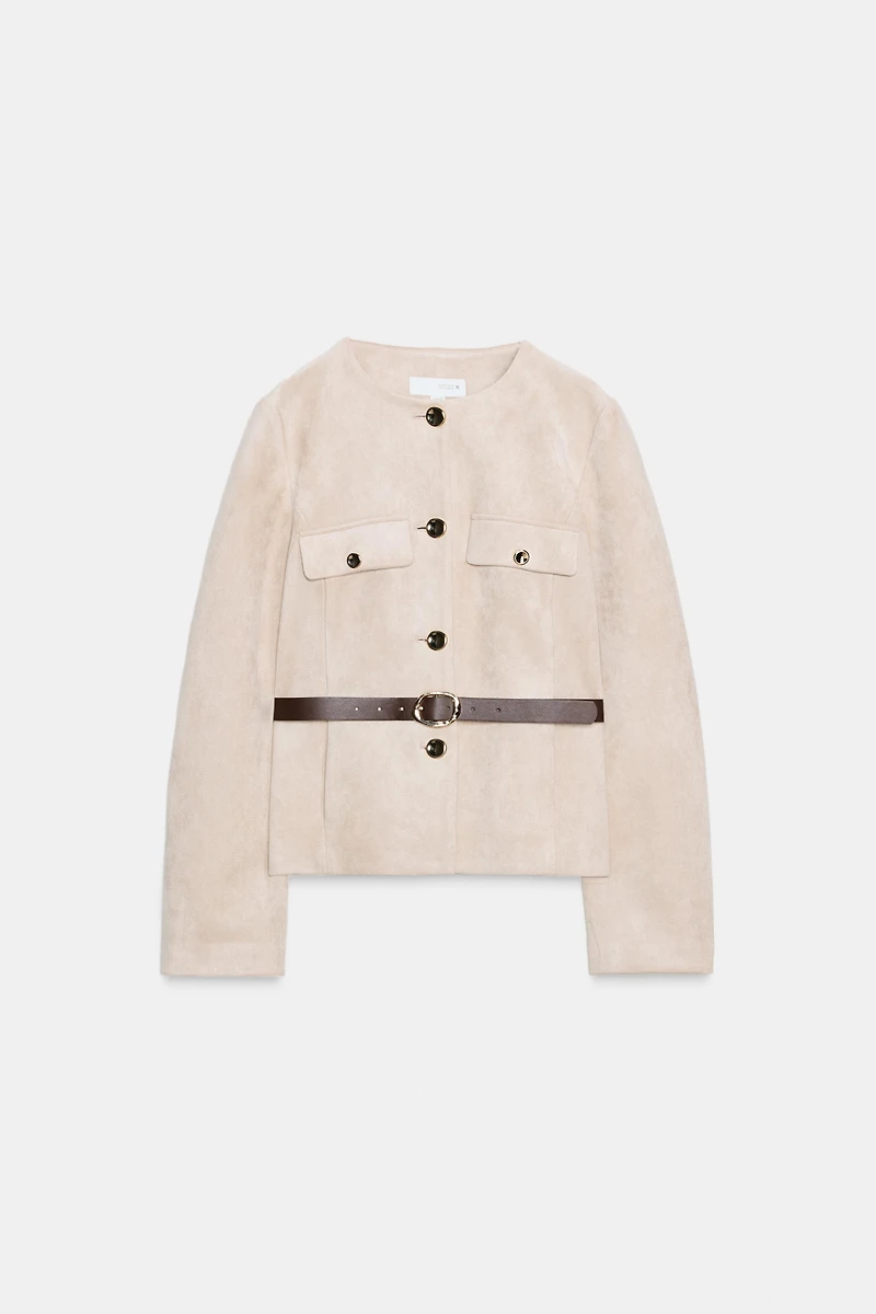 FAUX SUEDE BELTED BLAZER