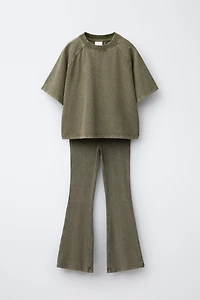 HEAVY WEIGHT T-SHIRT AND WASHED EFFECT RIB FLARE LEGGINGS SET