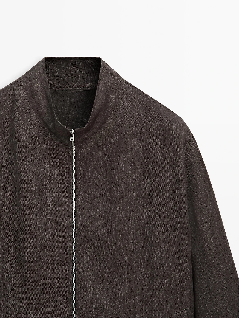 Veste bomber total look lin délavé