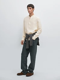 Regular fit striped 100% linen shirt