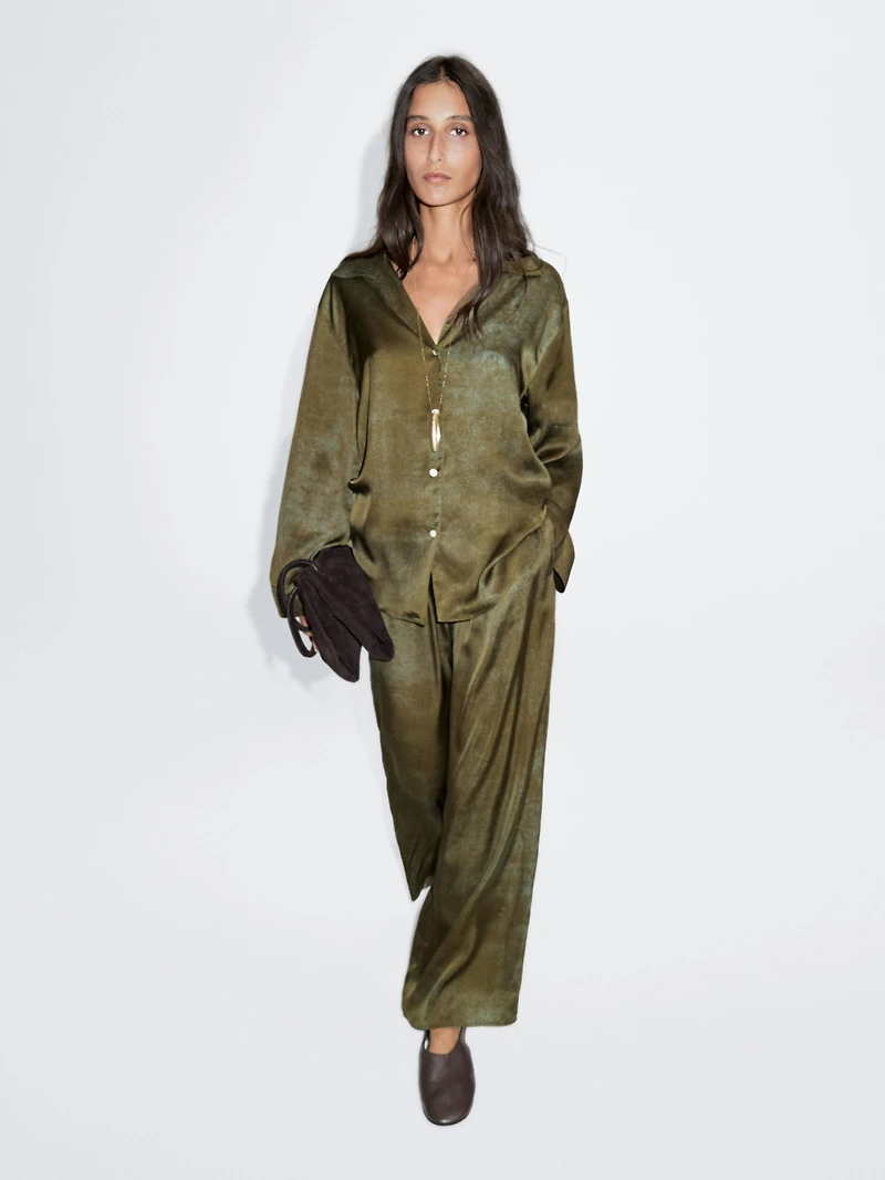 Printed flowing wide-leg trousers