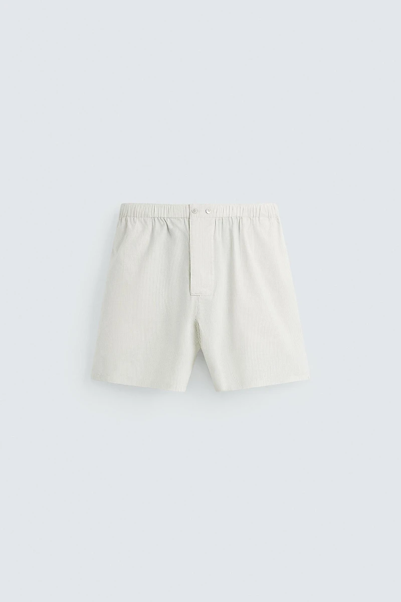 STRIPED COTTON-HEMP BERMUDA SHORTS