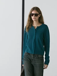 100% wool knit cardigan with covered buttons