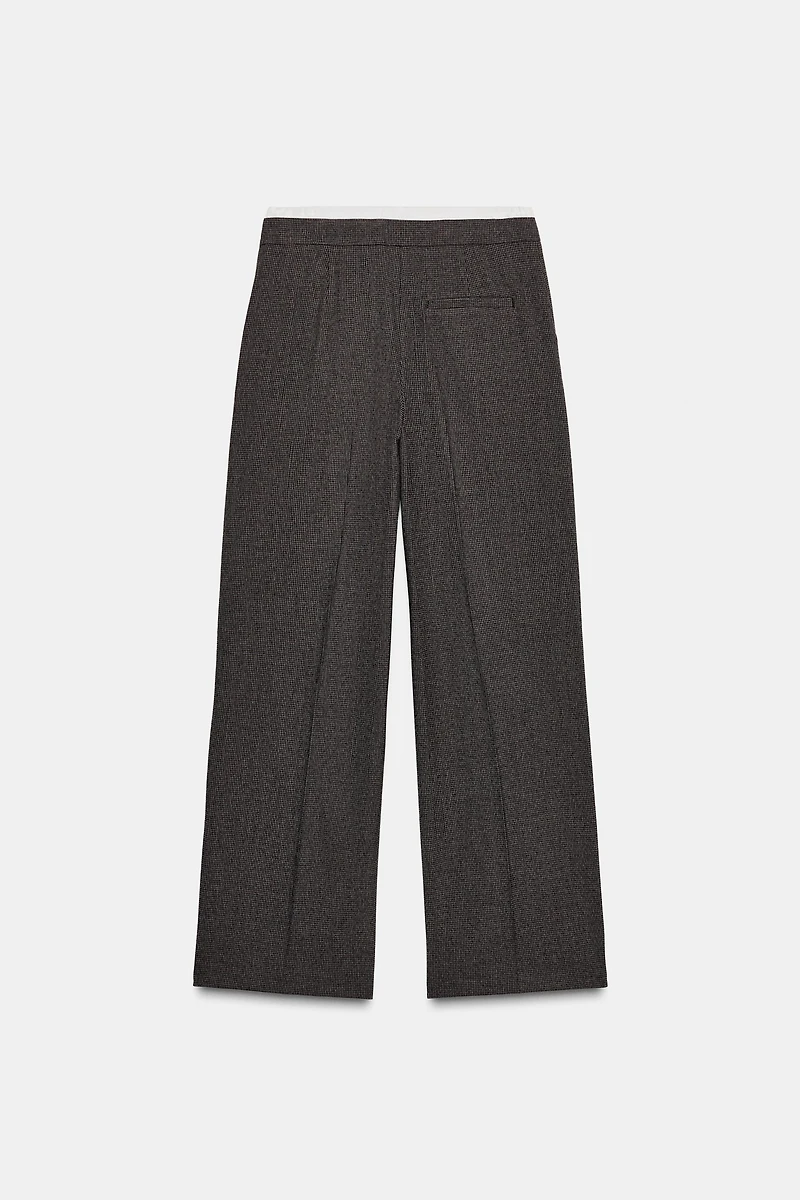 WIDE LEG DOUBLE WAISTBAND HOUNDSTOOTH PANTS