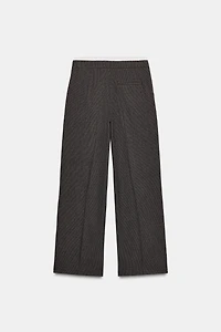 WIDE LEG DOUBLE WAISTBAND HOUNDSTOOTH PANTS