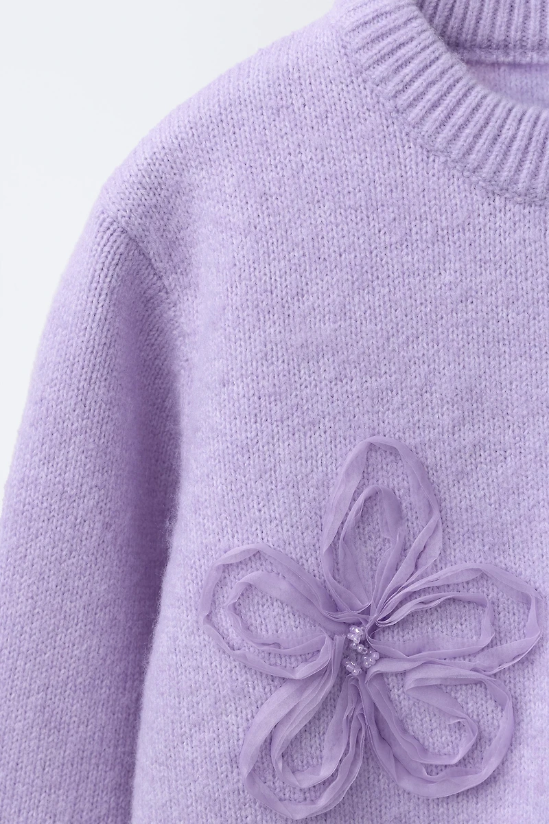 TULLE FLORAL KNIT SWEATER