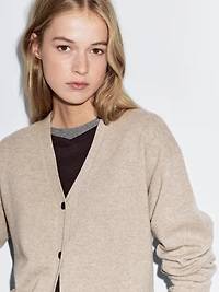 Wool blend V-neck knit cardigan