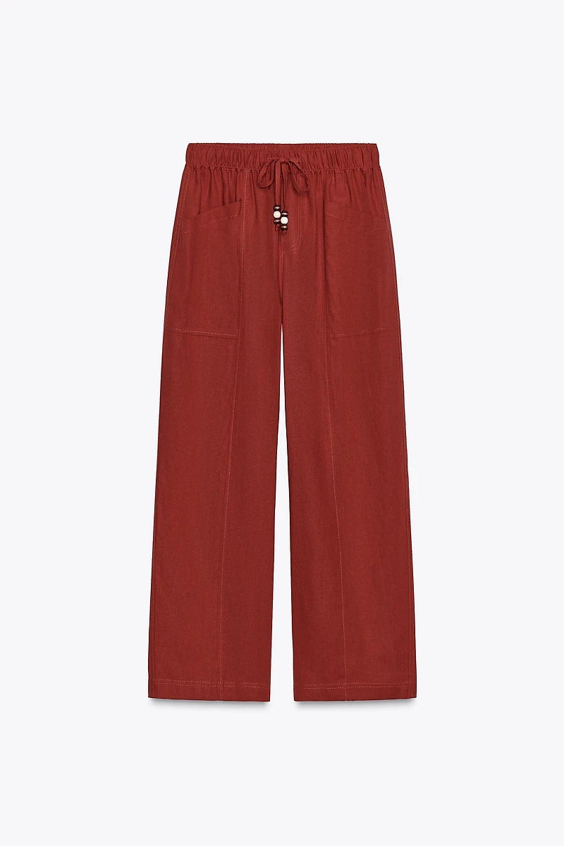 LINEN BEADED DRAWSTRING PANTS