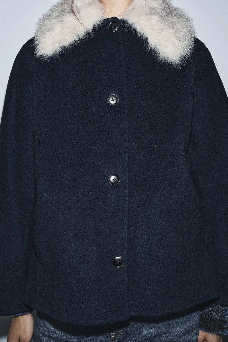 ZW COLLECTION WOOL BLEND FAUX FUR COLLAR JACKET