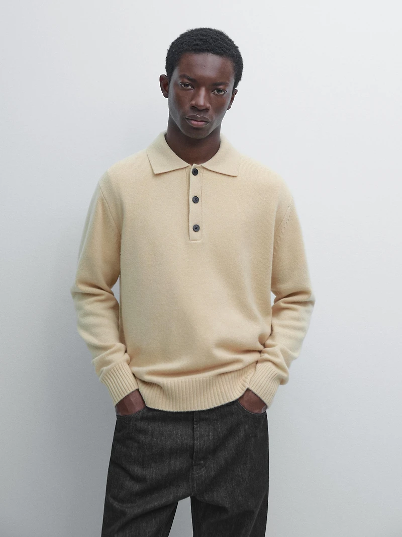 100% wool knit polo sweater